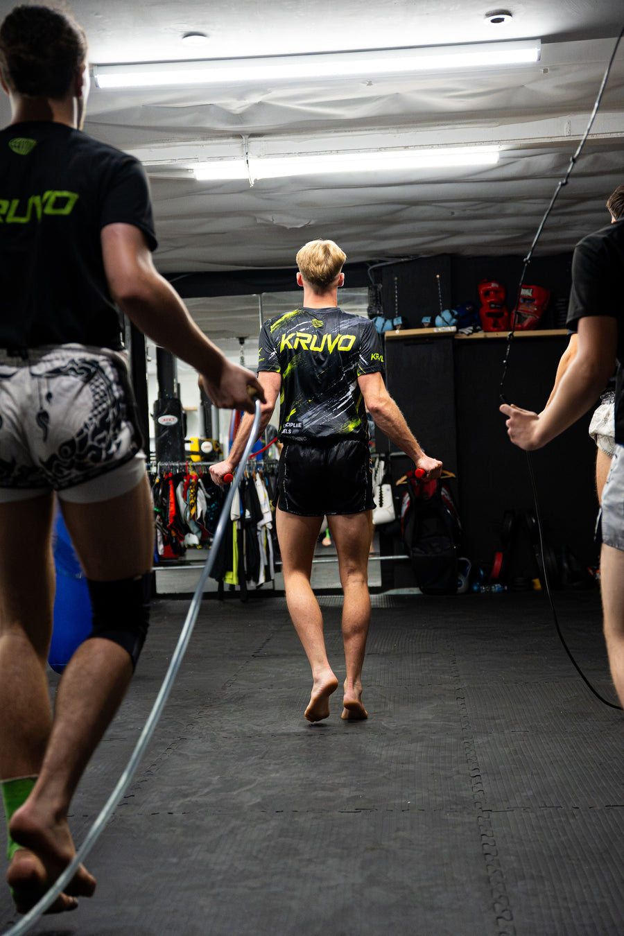 Fighters skipping together during a KRUVO gym session